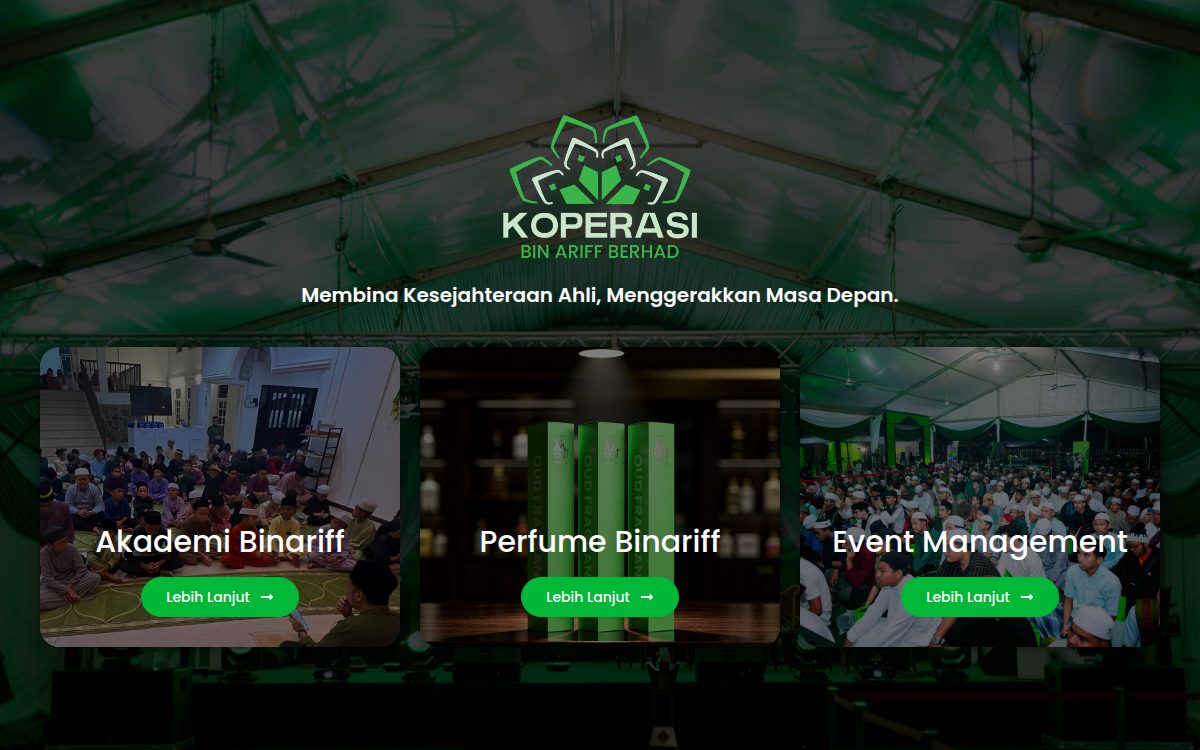 Binariff Group — tangkapan skrin laman sebenar