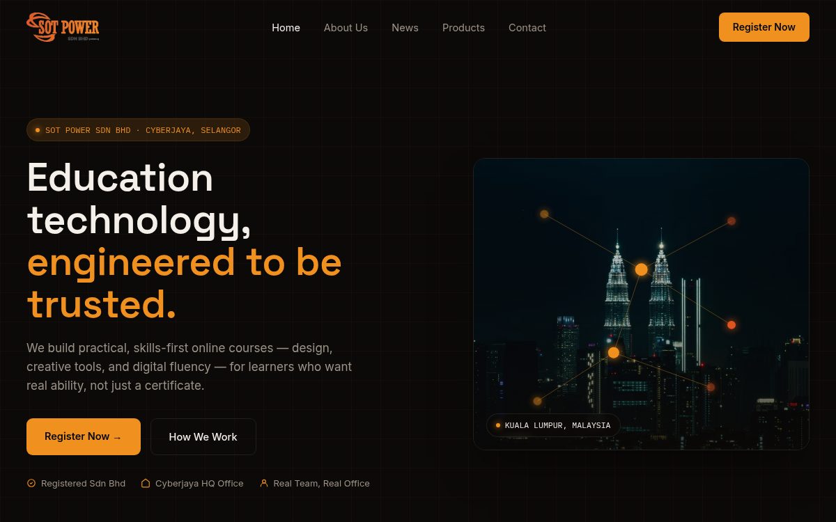 SOT Power — tangkapan skrin laman sebenar